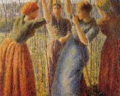 卡米耶 毕沙罗 : Peasants Planting Pea Sticks